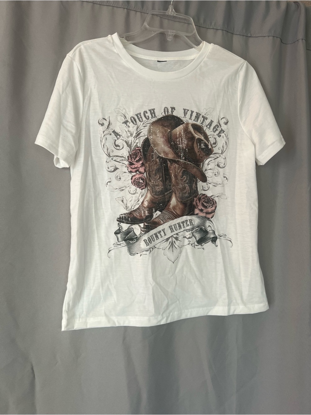 White Short Sleeve Graphic Tee with Vintage Cowboy Boots